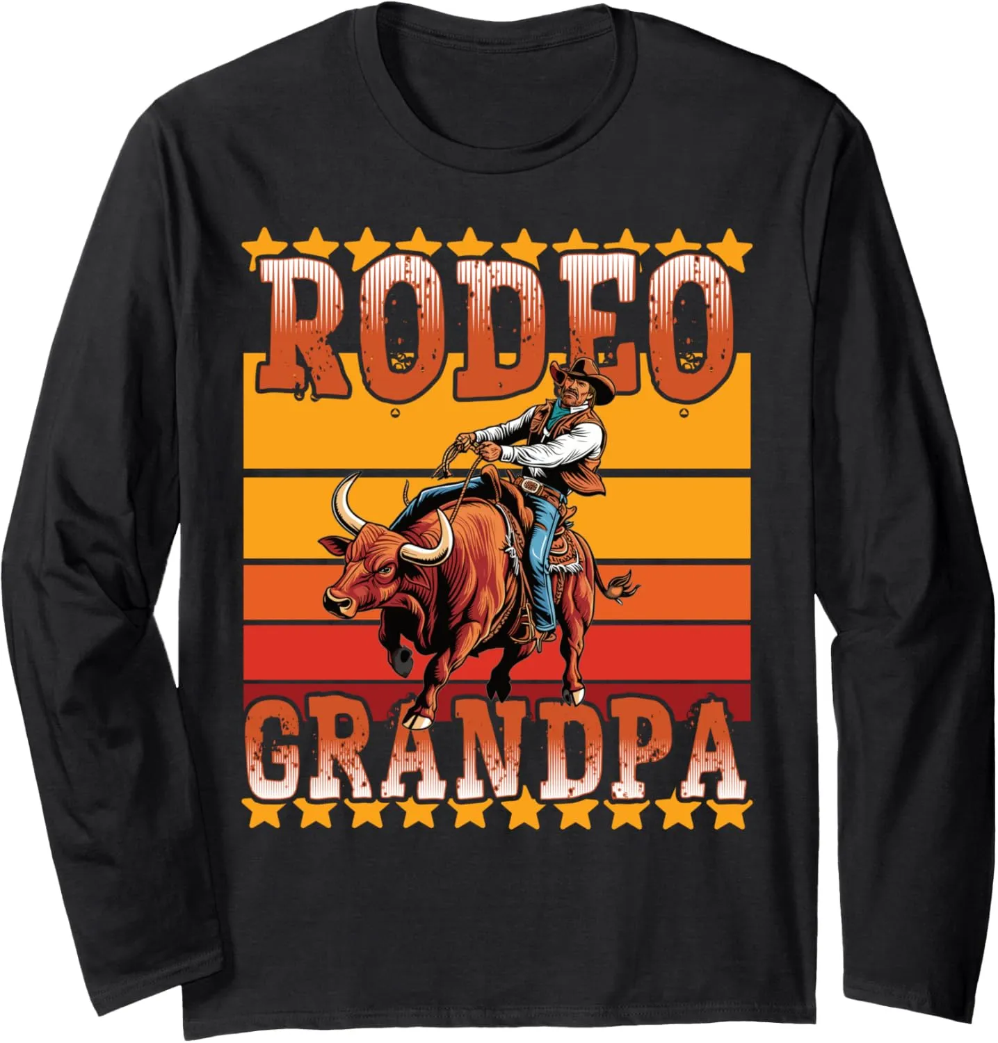 Rodeo Rider Crew Grandpa Western Cowboy Horses Bulls Rodeo Long Sleeve T-Shirt