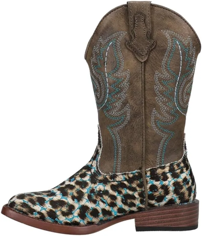 ROPER Kids Girls Glitter Leopard Square Toe Casual Boots Mid Calf - Brown