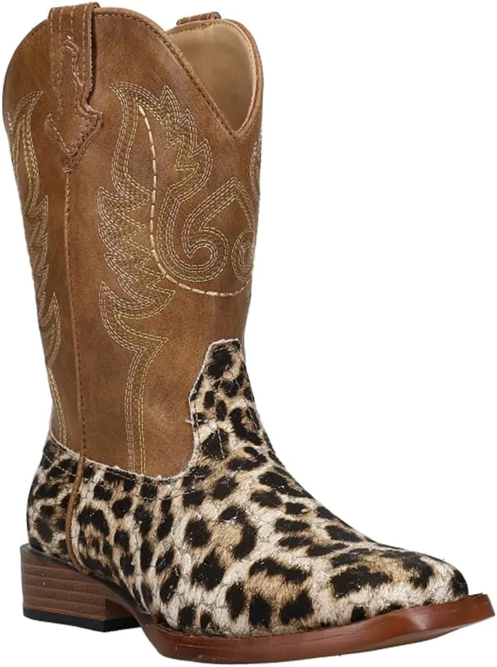 ROPER Kids Girls Glitter Leopard Square Toe Casual Boots Mid Calf - Brown