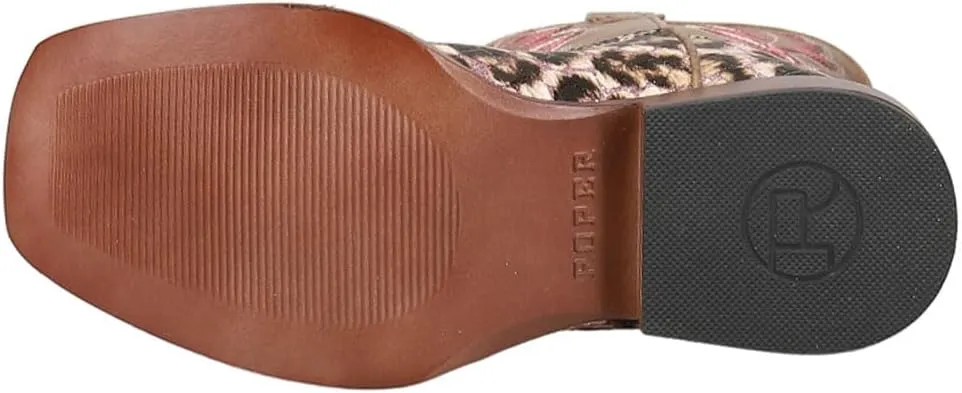 ROPER Kids Girls Glitter Leopard Square Toe Casual Boots Mid Calf - Brown