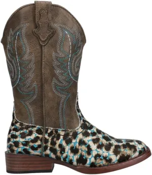ROPER Kids Girls Glitter Leopard Square Toe Casual Boots Mid Calf - Brown