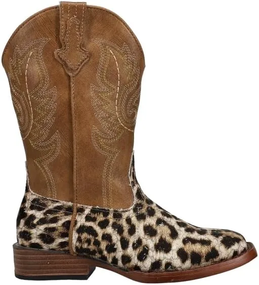 ROPER Kids Girls Glitter Leopard Square Toe Casual Boots Mid Calf - Brown
