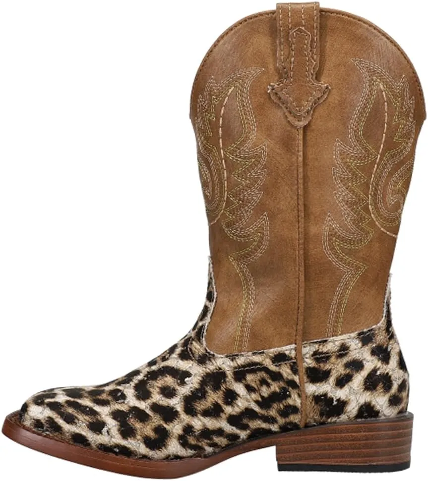 ROPER Kids Girls Glitter Leopard Square Toe Casual Boots Mid Calf - Brown