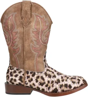 ROPER Kids Girls Glitter Leopard Square Toe Casual Boots Mid Calf - Brown