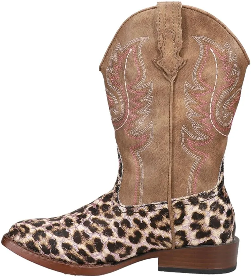 ROPER Kids Girls Glitter Leopard Square Toe Casual Boots Mid Calf - Brown