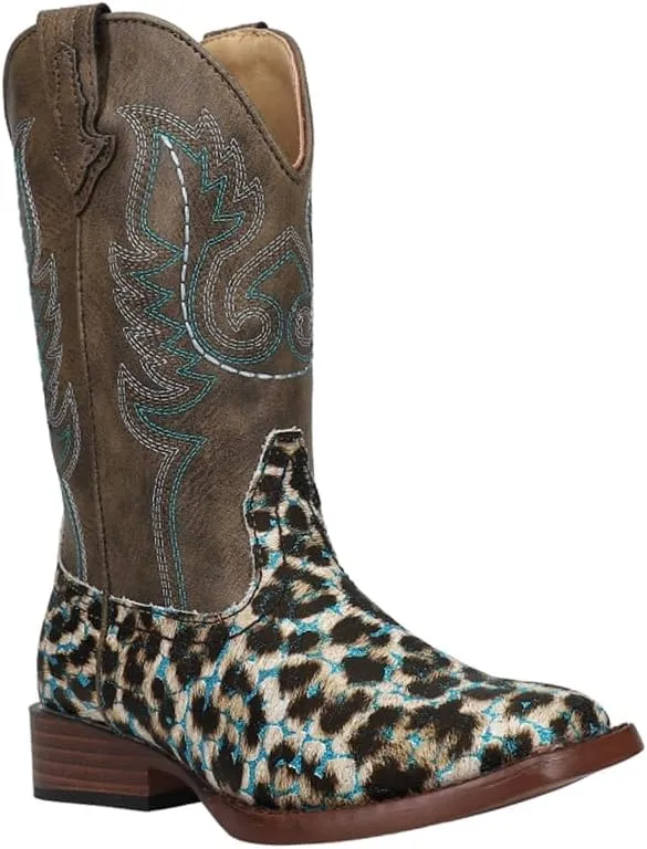 ROPER Kids Girls Glitter Leopard Square Toe Casual Boots Mid Calf - Brown