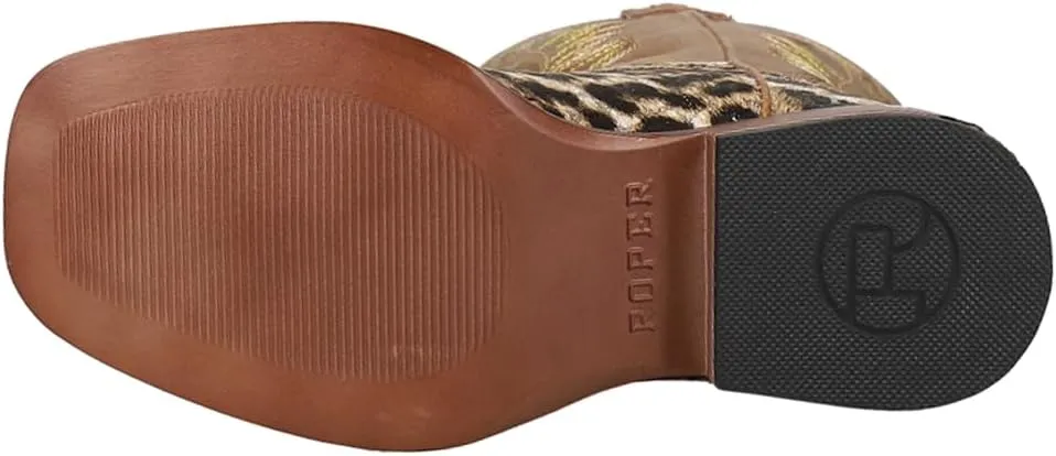 ROPER Kids Girls Glitter Leopard Square Toe Casual Boots Mid Calf - Brown