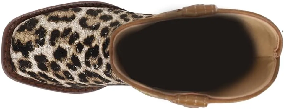 ROPER Kids Girls Glitter Leopard Square Toe Casual Boots Mid Calf - Brown