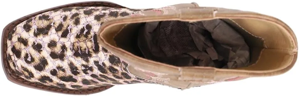 ROPER Kids Girls Glitter Leopard Square Toe Casual Boots Mid Calf - Brown