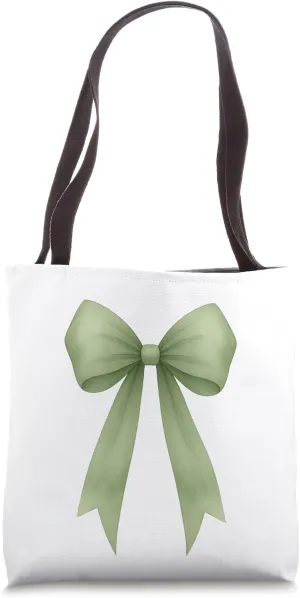 Sage Green Ribbon Aesthetic Cute Girly Bow Tote Bag