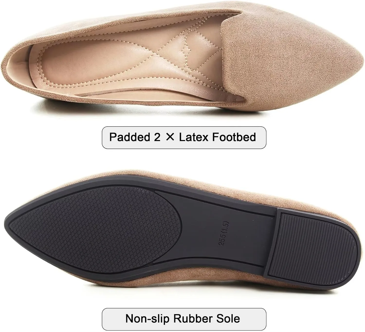 SAILING LU Women Pointed Toe Ballets Flats Faux Suede Comfortable Soft Ballet Walking Shoes Dressy Slip-on Ballerina Shoes