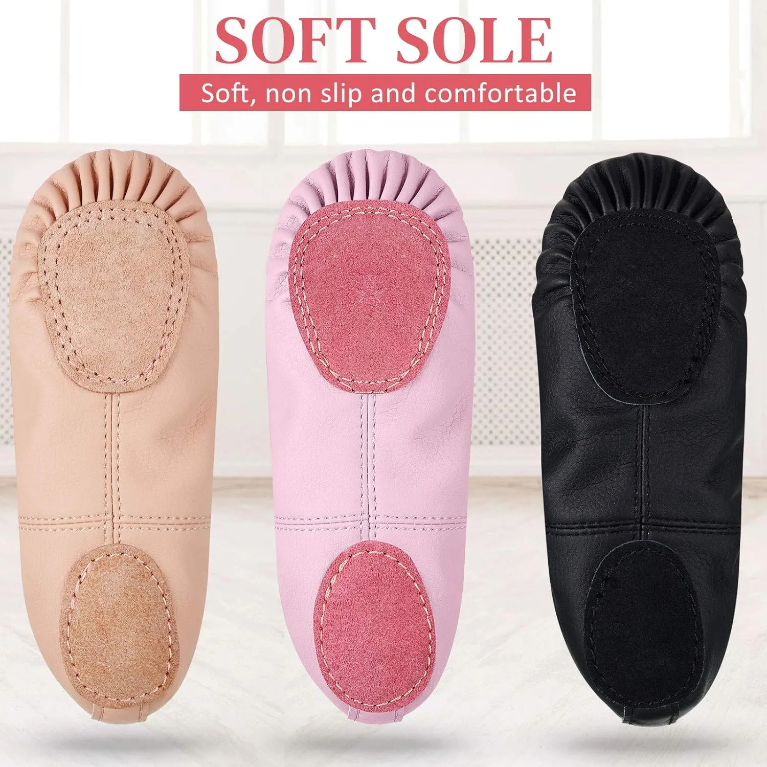 SATINIOR 3 Pairs Ballet Shoes for Girls Toddler Soft Leather Dance Slippers 3 Colors Dance Shoes for Little Kid Toddler