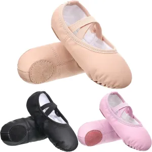 SATINIOR 3 Pairs Ballet Shoes for Girls Toddler Soft Leather Dance Slippers 3 Colors Dance Shoes for Little Kid Toddler