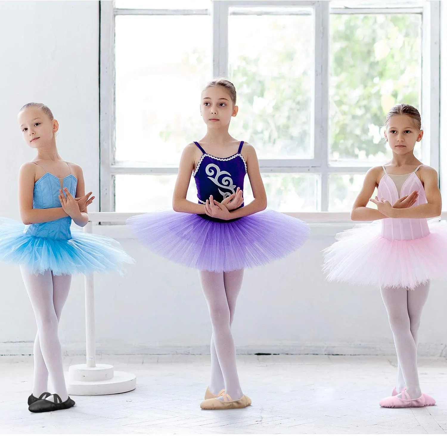 SATINIOR 3 Pairs Ballet Shoes for Girls Toddler Soft Leather Dance Slippers 3 Colors Dance Shoes for Little Kid Toddler