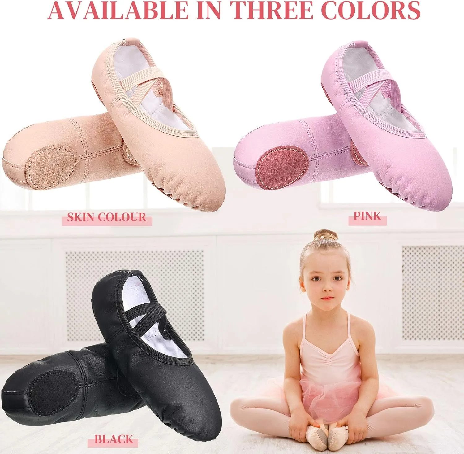 SATINIOR 3 Pairs Ballet Shoes for Girls Toddler Soft Leather Dance Slippers 3 Colors Dance Shoes for Little Kid Toddler