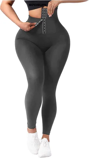 SEASUM High Waisted Yoga Legging with Adjustable Waist Corset Belt Tummy Control Slimming Waist Trainer Pant