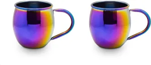 SELECT Set of 2 Plain Moscow Mule Mugs with Round Handle - Rainbow/Rose Gold/Gold︱Matching Color Handles︱100% food-grade Stainless Steel︱16 fl. oz., Regular