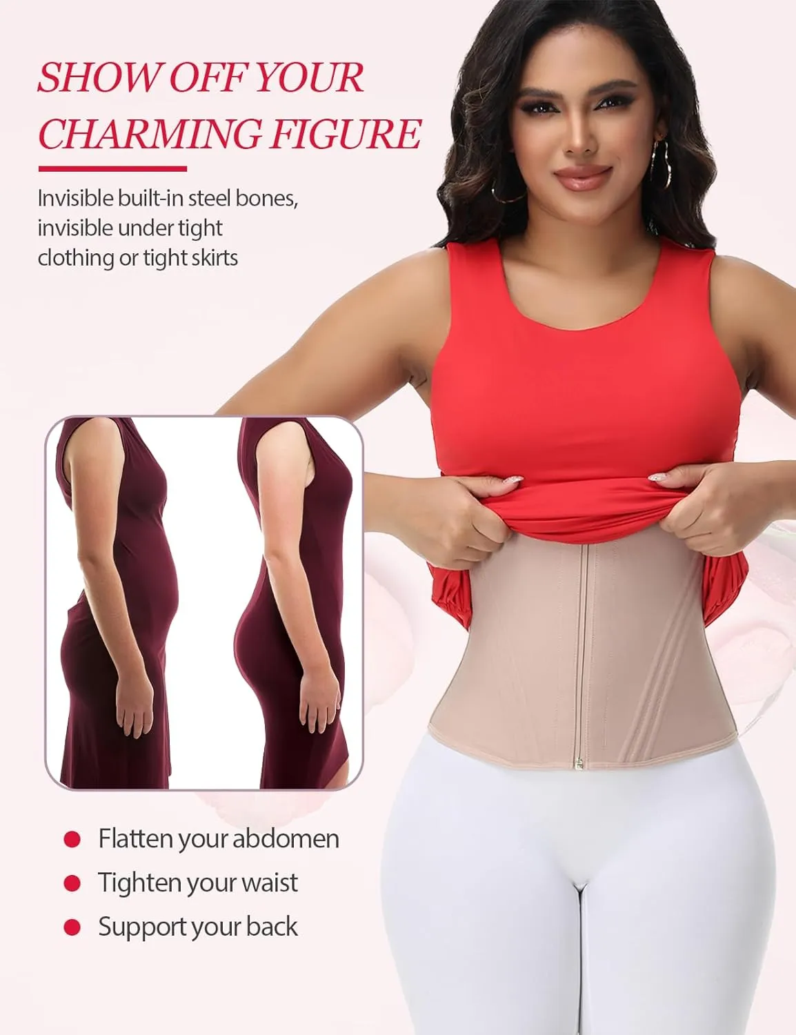 SHAPSHE Tummy Control Compression Tank Tops for Women Invisible Tanks Corset Waist Trainer Shapewear Body Shaper with Zipper