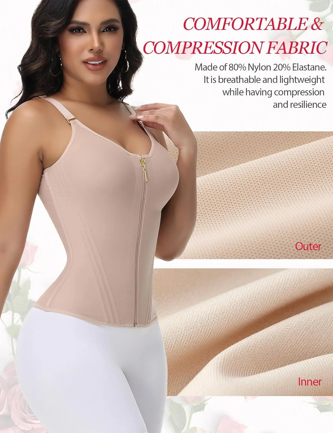 SHAPSHE Tummy Control Compression Tank Tops for Women Invisible Tanks Corset Waist Trainer Shapewear Body Shaper with Zipper