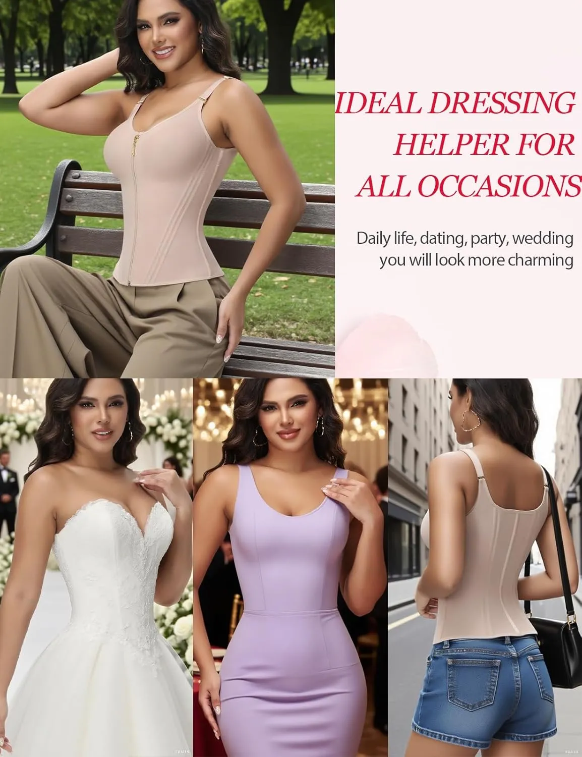 SHAPSHE Tummy Control Compression Tank Tops for Women Invisible Tanks Corset Waist Trainer Shapewear Body Shaper with Zipper