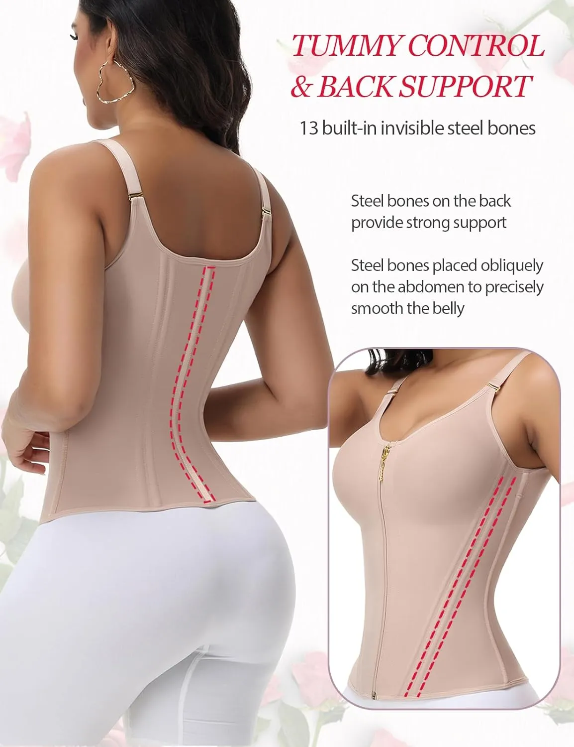 SHAPSHE Tummy Control Compression Tank Tops for Women Invisible Tanks Corset Waist Trainer Shapewear Body Shaper with Zipper
