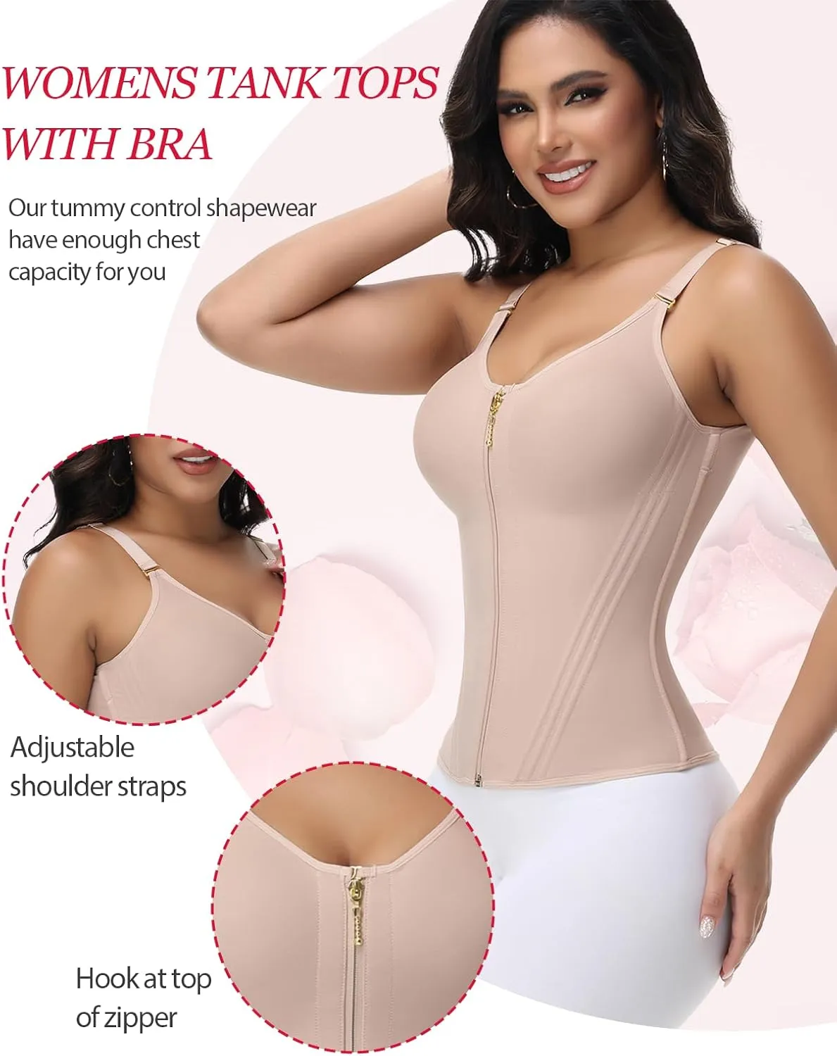 SHAPSHE Tummy Control Compression Tank Tops for Women Invisible Tanks Corset Waist Trainer Shapewear Body Shaper with Zipper