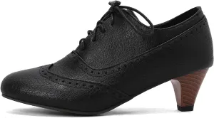 SHEMEE Vintage Kitten Heels Oxford Pumps for Women Stacked Cone Heel Victorian Witch Shoes Lace-Up Brogues Work Office Shoe
