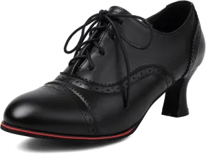 SHEMEE Women's Kitten Heels Oxford Pumps Victorian Style Vintage Mid-Heels Lace Up Brogues Witch Costume Cosplay Shoes