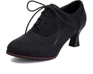 SHEMEE Women's Kitten Heels Oxford Pumps Victorian Style Vintage Mid-Heels Lace Up Brogues Witch Costume Cosplay Shoes