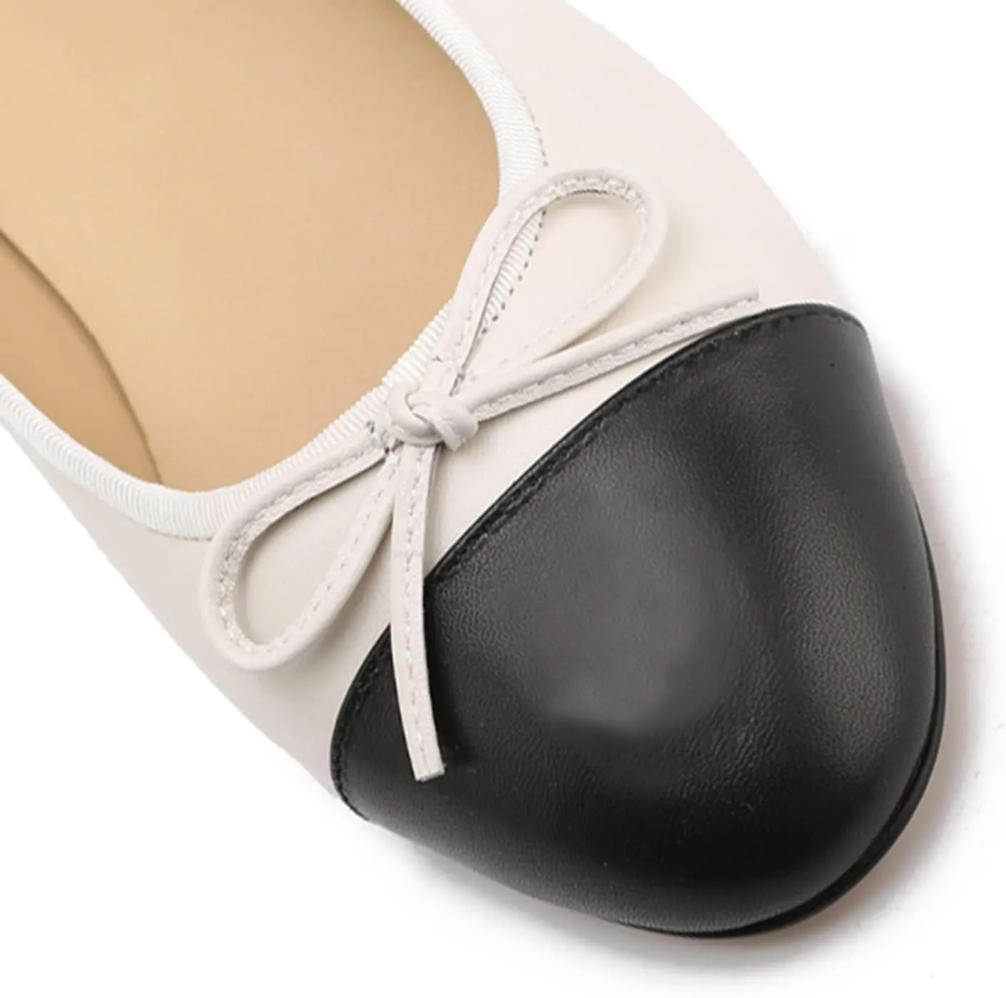 SHODENSE Women Cap Toe Bow Flats Two Tone Slip On Ballet Flats Comfy Closed Round Toe Flats Colorblock 1 Inch Low Flat Heel Dress Shoes Chic Chic Casual Drive Flat Shoes 4-11 M US