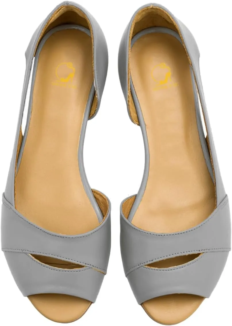 SHODENSE Women Open Peep Toe Flat Shoes Slip On Cutout Flat Sandals Round Toe Matte Leather Ballet Flats Office Work Comfort Flat Heel Summer Shoes for Ladies Girls Casual Driver Flats Club 4-11 M US
