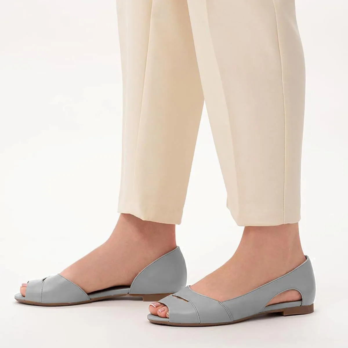 SHODENSE Women Open Peep Toe Flat Shoes Slip On Cutout Flat Sandals Round Toe Matte Leather Ballet Flats Office Work Comfort Flat Heel Summer Shoes for Ladies Girls Casual Driver Flats Club 4-11 M US