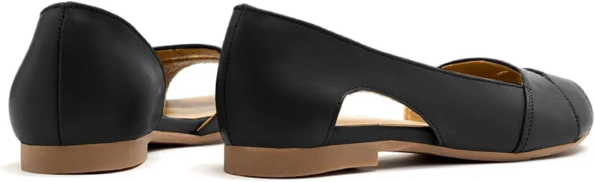 SHODENSE Women Open Peep Toe Flat Shoes Slip On Cutout Flat Sandals Round Toe Matte Leather Ballet Flats Office Work Comfort Flat Heel Summer Shoes for Ladies Girls Casual Driver Flats Club 4-11 M US