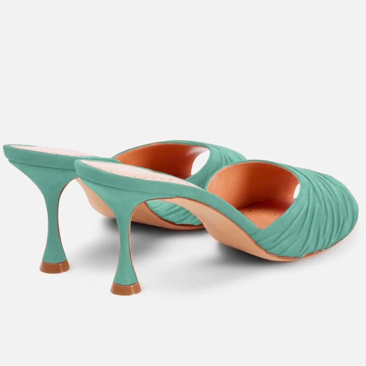 SHODENSE Women Suede Stiletto Heel Mules Evening Open Toe Slip On Mule Sandals Suede Pleated Sexy 3 Inch Stiletto Heeled Sandals Peep Toe Mule Heels Dress Party Wedding 4-11 M US