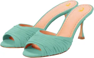 SHODENSE Women Suede Stiletto Heel Mules Evening Open Toe Slip On Mule Sandals Suede Pleated Sexy 3 Inch Stiletto Heeled Sandals Peep Toe Mule Heels Dress Party Wedding 4-11 M US