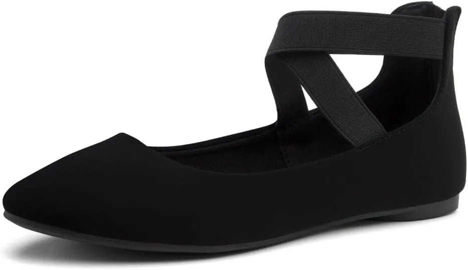 Shoe Land Women's Flats – Dressy & Casual Almond Toe Flat Shoes with Elastic Ankle Strap, Comfortable Slip-On Ballet Flats for Work, Office & Special Occasions