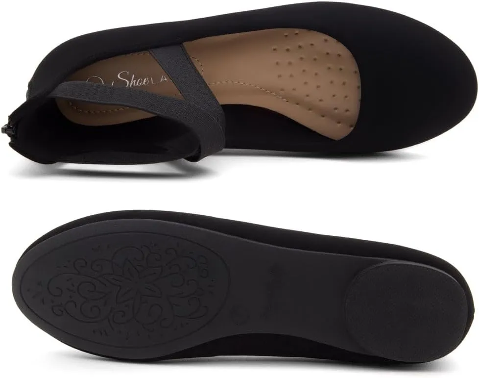 Shoe Land Women's Flats – Dressy & Casual Almond Toe Flat Shoes with Elastic Ankle Strap, Comfortable Slip-On Ballet Flats for Work, Office & Special Occasions