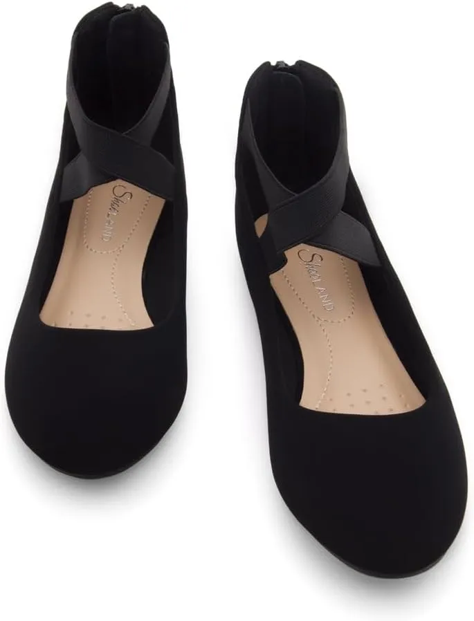 Shoe Land Women's Flats – Dressy & Casual Almond Toe Flat Shoes with Elastic Ankle Strap, Comfortable Slip-On Ballet Flats for Work, Office & Special Occasions