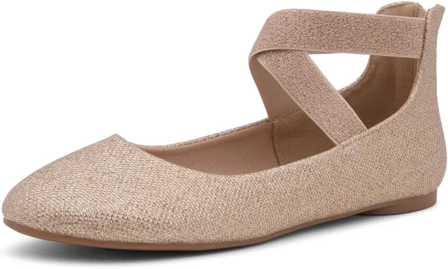 Shoe Land Women's Flats – Dressy & Casual Almond Toe Flat Shoes with Elastic Ankle Strap, Comfortable Slip-On Ballet Flats for Work, Office & Special Occasions