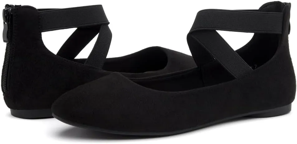 Shoe Land Women's Flats – Dressy & Casual Almond Toe Flat Shoes with Elastic Ankle Strap, Comfortable Slip-On Ballet Flats for Work, Office & Special Occasions
