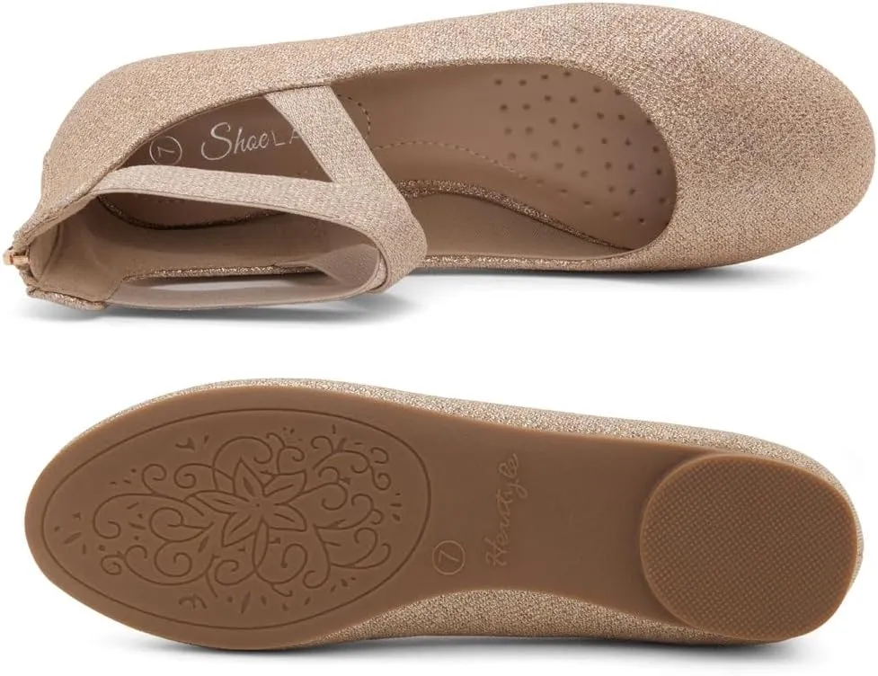 Shoe Land Women's Flats – Dressy & Casual Almond Toe Flat Shoes with Elastic Ankle Strap, Comfortable Slip-On Ballet Flats for Work, Office & Special Occasions