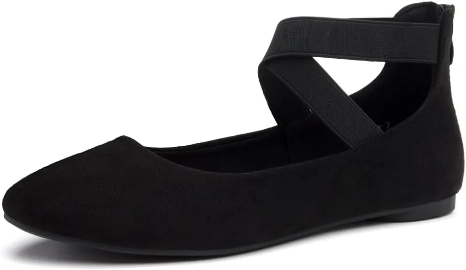 Shoe Land Women's Flats – Dressy & Casual Almond Toe Flat Shoes with Elastic Ankle Strap, Comfortable Slip-On Ballet Flats for Work, Office & Special Occasions
