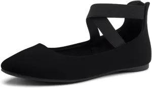 Shoe Land Women's Flats – Dressy & Casual Almond Toe Flat Shoes with Elastic Ankle Strap, Comfortable Slip-On Ballet Flats for Work, Office & Special Occasions