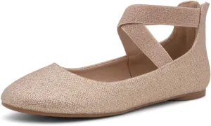 Shoe Land Women's Flats – Dressy & Casual Almond Toe Flat Shoes with Elastic Ankle Strap, Comfortable Slip-On Ballet Flats for Work, Office & Special Occasions