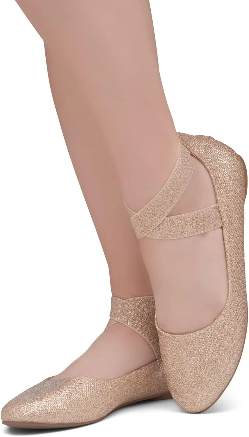 Shoe Land Women's Flats – Dressy & Casual Almond Toe Flat Shoes with Elastic Ankle Strap, Comfortable Slip-On Ballet Flats for Work, Office & Special Occasions