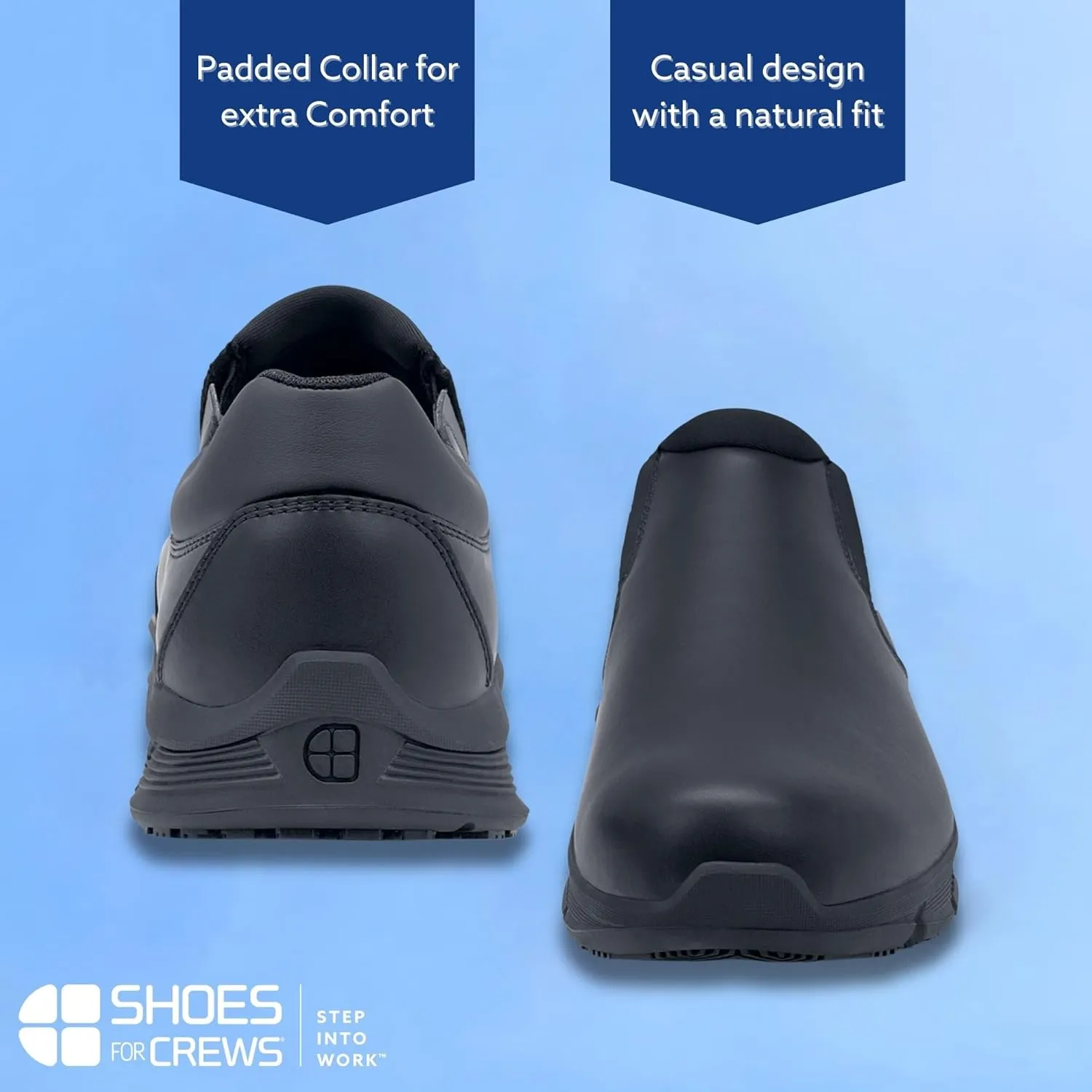 Shoes for Crews Cater II, Men's Non Slip, Slip On Black Shoes for Men, Water Resistant Work Shoes & Restaurant or Food Service Sneakers - Med Comfortable Slip Resistant Shoes, Safety Footwear