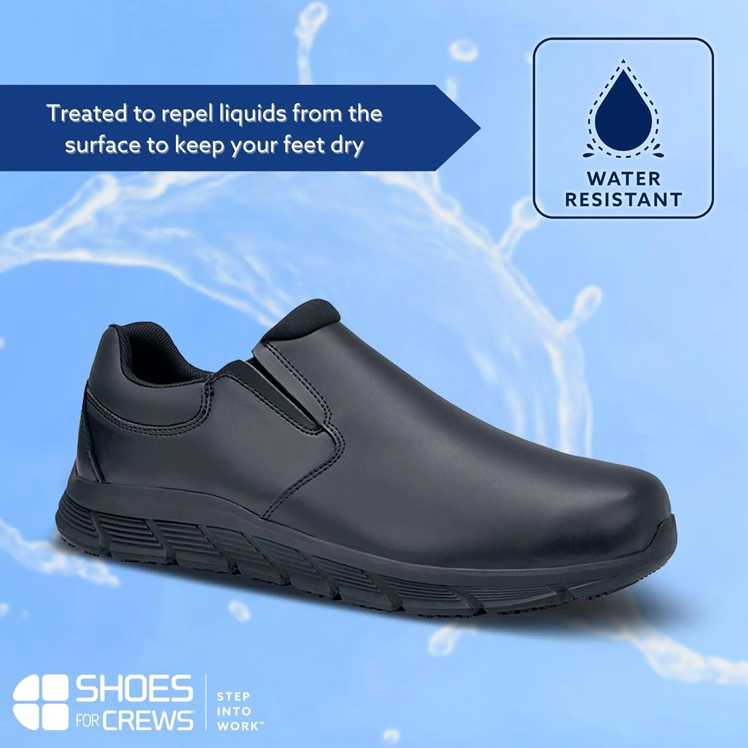 Shoes for Crews Cater II, Men's Non Slip, Slip On Black Shoes for Men, Water Resistant Work Shoes & Restaurant or Food Service Sneakers - Med Comfortable Slip Resistant Shoes, Safety Footwear