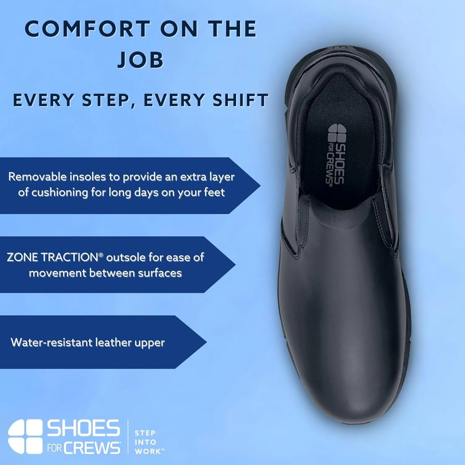 Shoes for Crews Cater II, Men's Non Slip, Slip On Black Shoes for Men, Water Resistant Work Shoes & Restaurant or Food Service Sneakers - Med Comfortable Slip Resistant Shoes, Safety Footwear