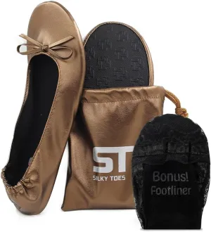 Silky Toes Foldable Flats for Women Purse Ballet Shoes Ballerina Slippers