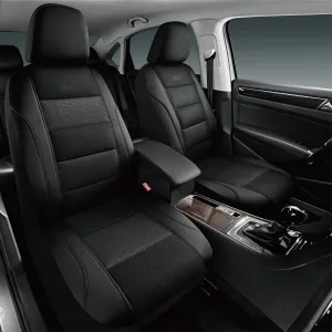 Skechers Aircooled & Memory Foam Car Seat Covers,Premium Leather with EVA Mesh Seat Covers, Front car seat Protector, Airbag Compatible, Automotive Comfort for Most Cars, Vans, Trucks, SUV,Black